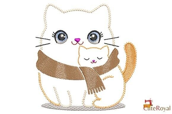 Cats with Scarf – Outline Embroidery