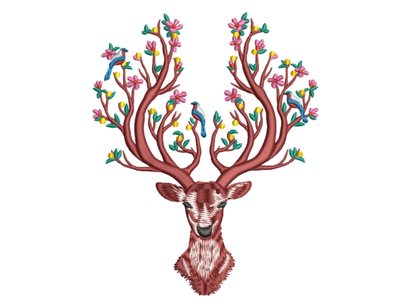 Floral Bird Deer Head Embroidery: A Woodland-Inspired Design for Etsy Sellers and Craft Entrepreneurs