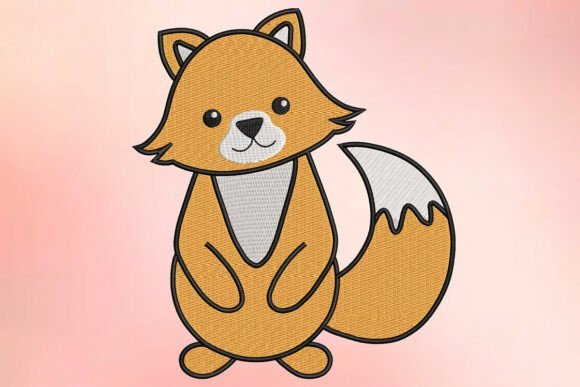 Happy Standing Fox Embroidery Design