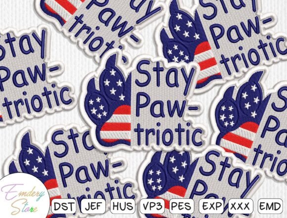 Patriotic Dog Paw USA Patch Embroidery