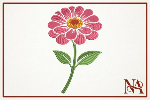 Pink Zinnia Flower Embroidery Design